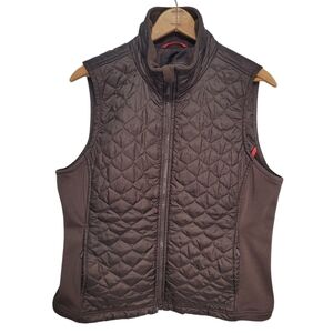 L L BEAN Brown Quilted Full Zip Women's Vest Size L Insulated Pockets